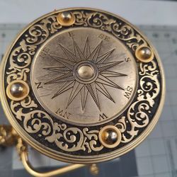 Brass Hourglass Compass Nautical Decor Fish Handle Vintage Style