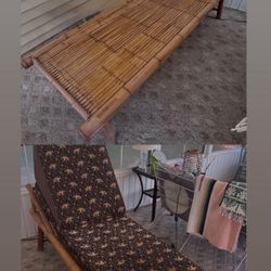 Vintage Bamboo Lounger With Cushions Elephant Fabric Chaise Lounge