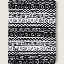 Victoria Secret PINK Sherpa Blanket Peace Black White 60” x 50” Holiday Edition