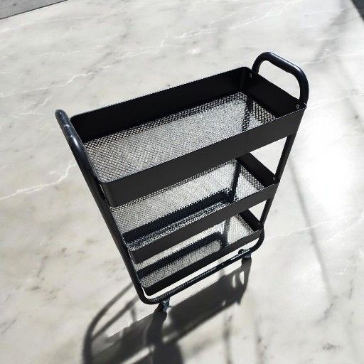 Wide Metal Utility Cart Black
Rolling Storage Cart with
Casters, Fixed Shelves