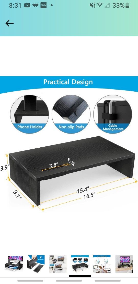 Monitor Stand Riser, Computer Stand, Desk Organizer Stand, Desktop Printer Stand with Phone Holder and Cable Management, Versatile as Storage Shelf &