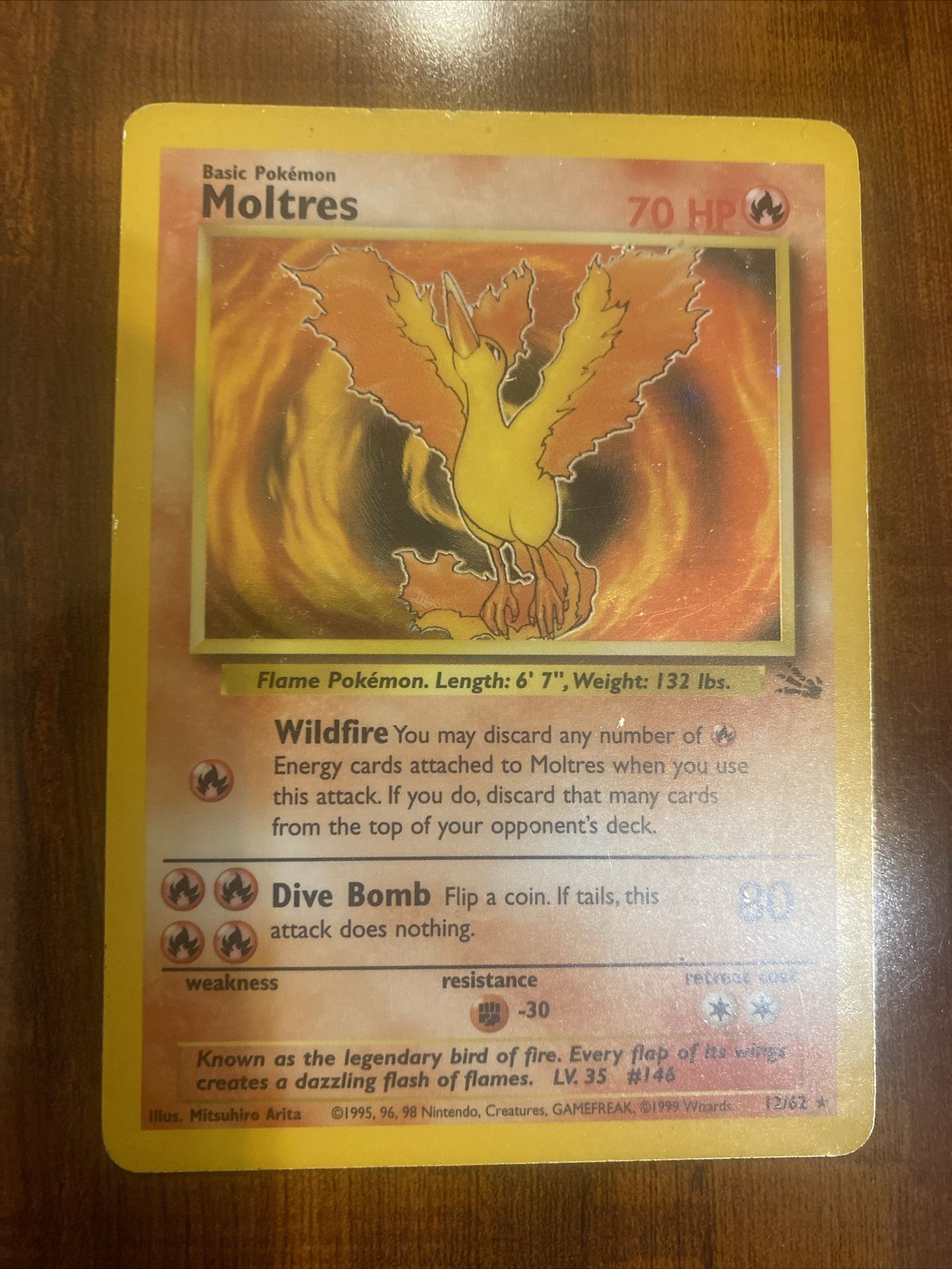 Pokemon Moltres 12/62 Fossil Holo Rare Vintage Unlimited HP