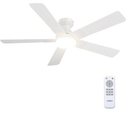 Fans with Lights, 52 inch Low Profile Ceiling Fan with Light and Remote Control, Flush Mount, Reversible, 3CCT, Dimmable, Noiseless, White Ceiling Fan