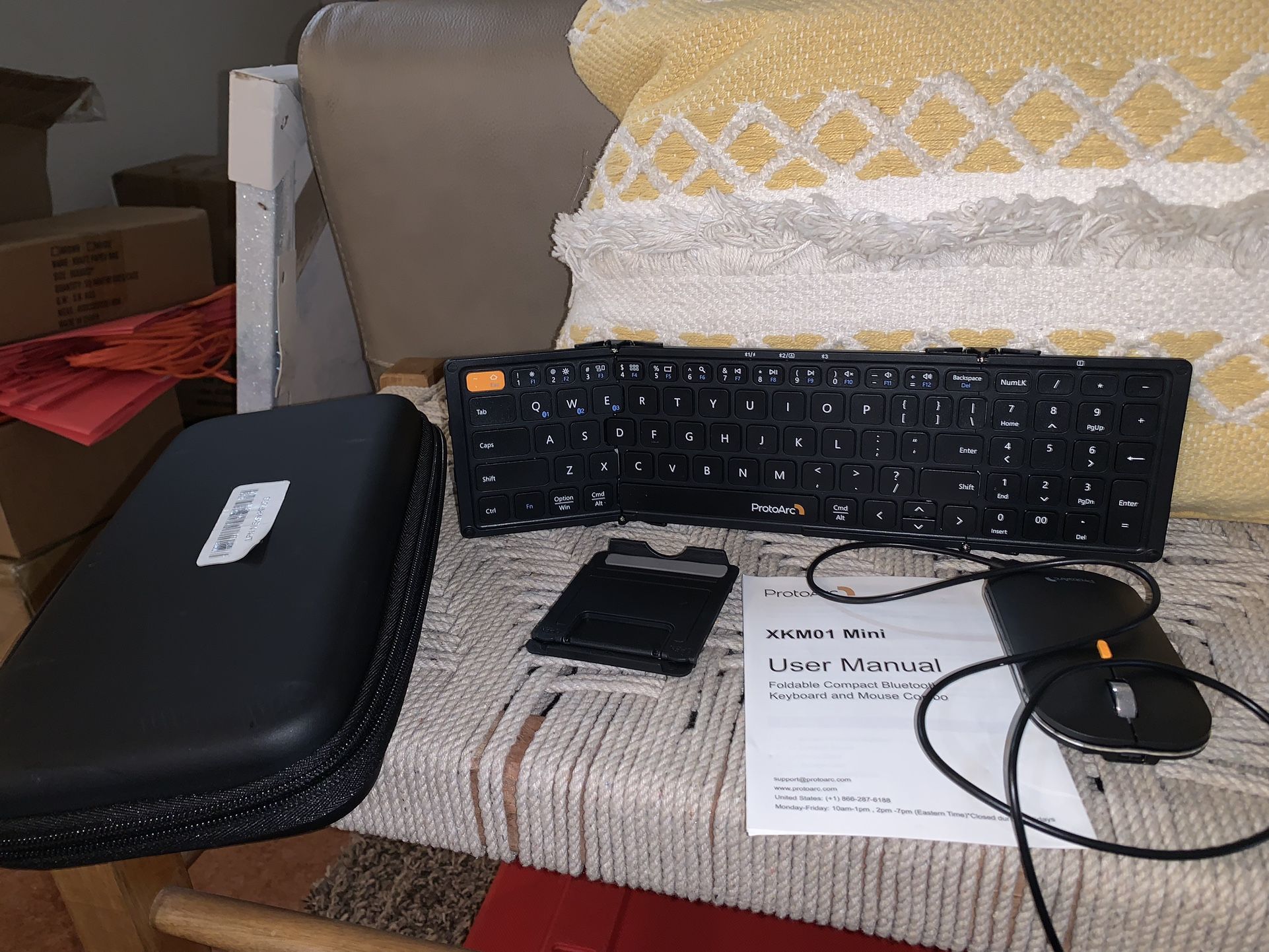 ProtoArc Foldable Keyboard and Mouse, Small Folding Bluetooth Keyboard Mouse