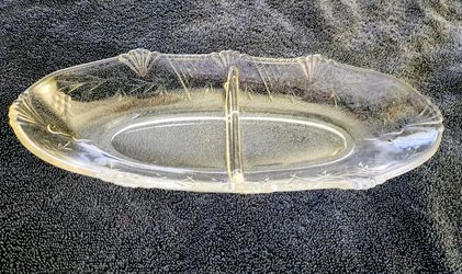 Vintage Glass Divided Oval Serving Dish