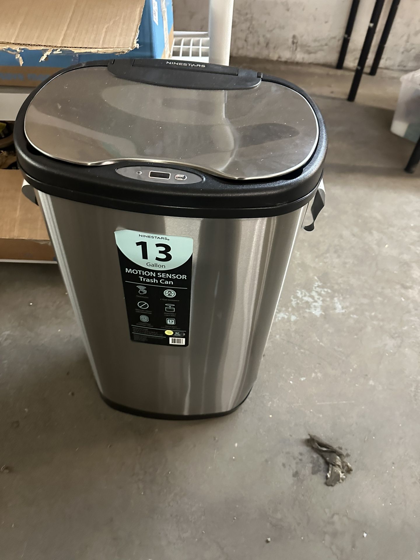 Nine Stars Touchless Automatic Kitchen Trash Can, 13 Gallon, Motion Sensor, Stainless Steel Garbage