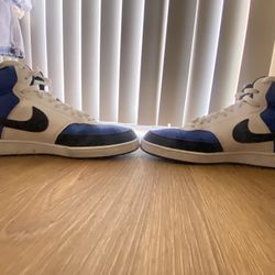 Nike Court Vision Mid basketball shoes in good condition. Blue, white, and black colorway. Classic retro style. Size 11.5 Men