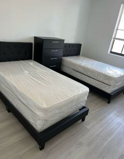 NEW BED FRAME TWIN SIZE WITH MATTRESS AND BOX SPRING