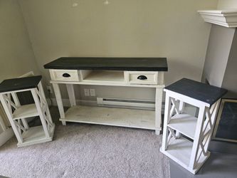 Antique tv stand & 2- end tables