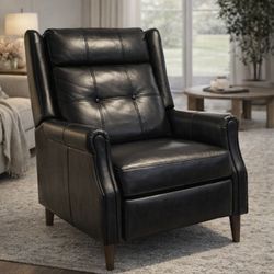 Modern Black Faux Leather Recliner – Like New
