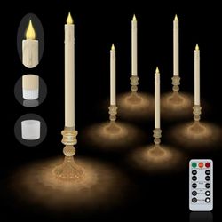 6 pack Flameless LED Taper Candles with Diamond Base Light - Hexagon Glass Holder, Remote Timer 2AA Battery Operated