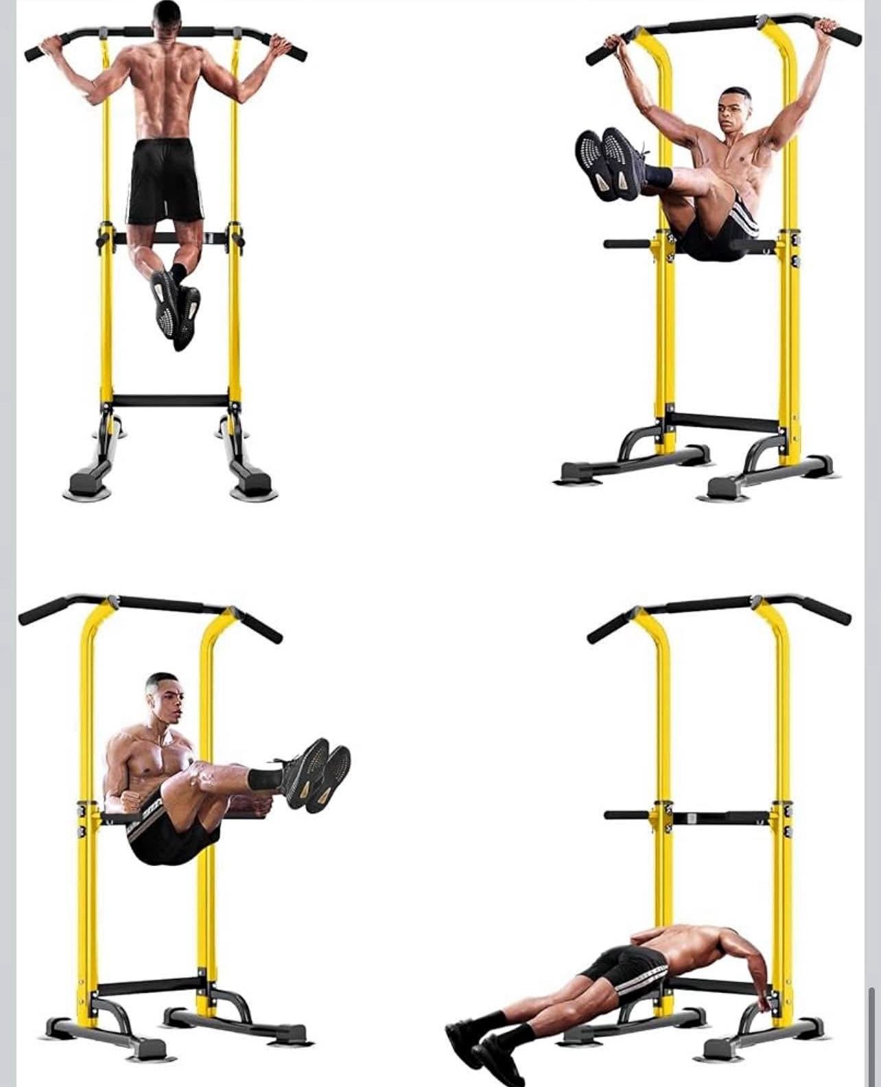 Power Tower Dip Station Pull Up Bar for Home Gym Adjustable Height Strength Training Workout Equipme