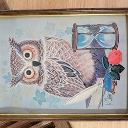 VINTAGE OWL ART NUMBERED AND FRAMED BY K. CHIN