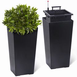 23" Tall Planters Set of 2 - Modern Indoor/Outdoor Plant Pots with Drainage Holes, Water Level Monitor, Inner Bucket & Automatic Watering, Black $ 40