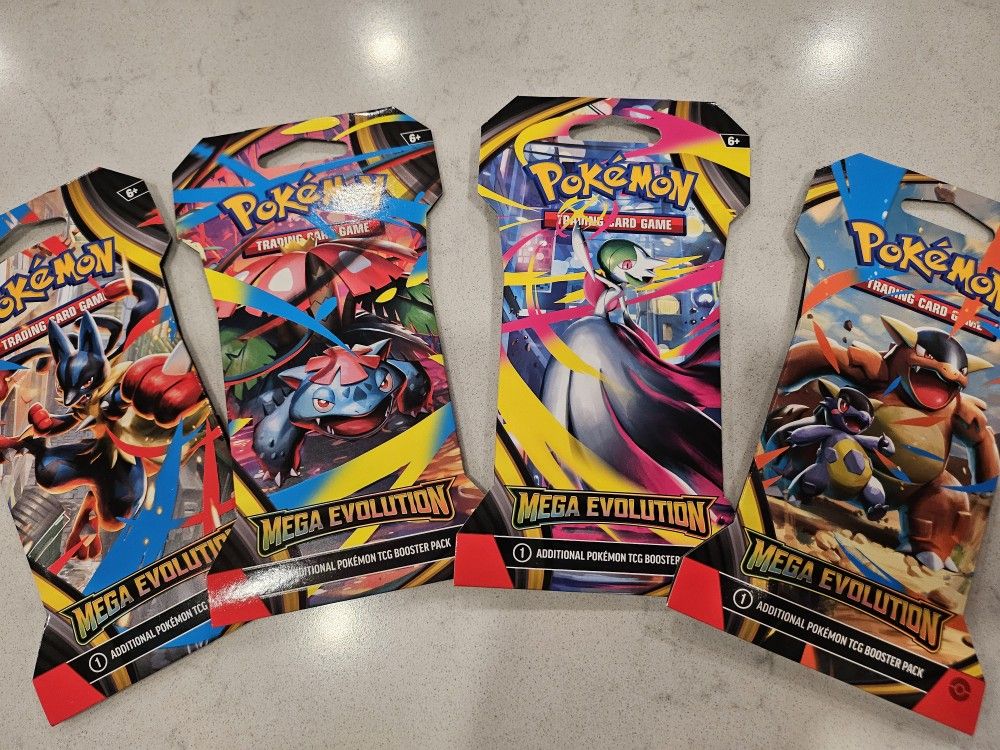 Mega Evolution Sleeved Booster Pack Art Set New Pokemon Set of 4 Sealed Packs