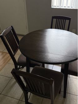 Round Drop Leaf Dining Table, Dark Brown Wood + Cushioned Folding Chairs | Compact, Space-Saving Design, Seats 4