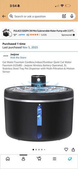 Used Cat Water Fountain Cordless,Indoor/Outdoor Quiet Cat Water Fountain (≤25dB) Wireless Batte
