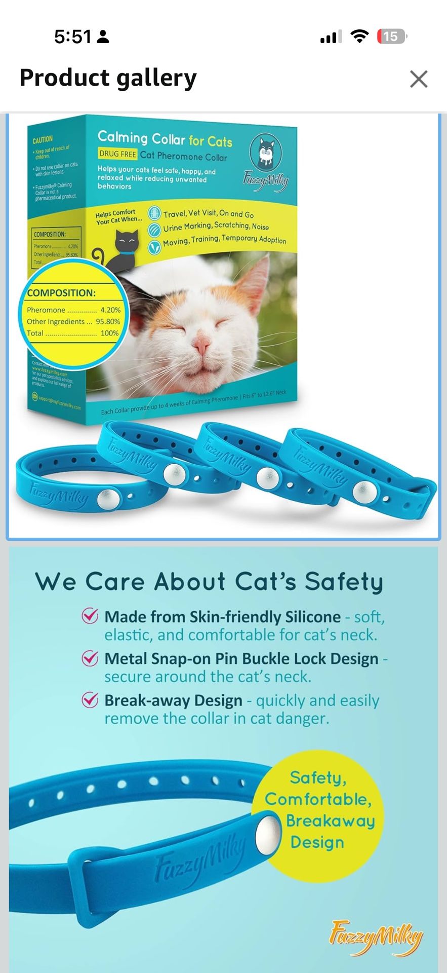 Cat Calming Collars 2025 - Cat Collar Infused with Synthetic Pheromones (Blue) - Cat Pheromone Diffuser Necklace for Anxiety Relief, Travel, Keeping K