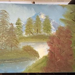 Autumn by the lake painting