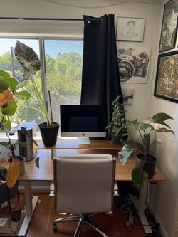 Electric stand up desk, with monitor stand, and chair included