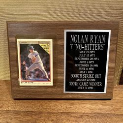 Vtg Commemorative Nolan Ryan 7 “No-Hitters” Framed Baseball Card + Plaque 8” x 6”