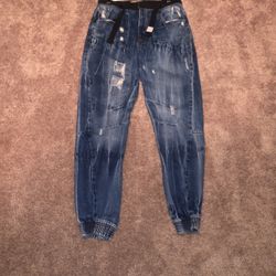 Mens D-Struct Denim Jeans Blue Distressed Jogger/Tapered Fit 