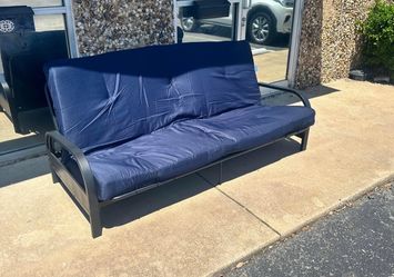 Mainstays 6 Inch Tufted Futon Mattress, Full Size, Navy blue with frame