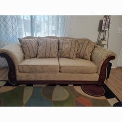 Sofa Couch Sillon Cherry Wood Upholstery Excellent  Condition