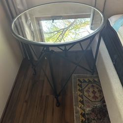 Round Mirrored Black Metal Side Table
