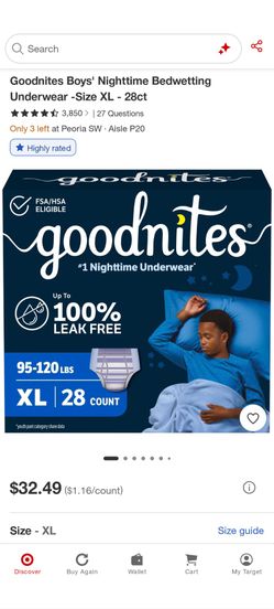 Goodnites Boys' Nighttime Underwear XL 28ct