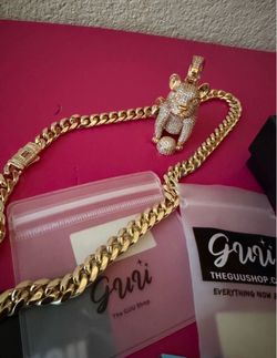GUU SHOP 14k LAMINATED 20 inch Cuban and 18k Gold PLATED Dog pendant