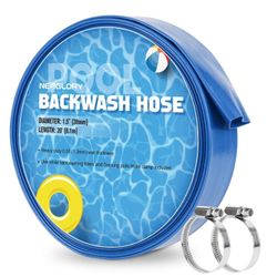 NEAGLORY 1.5" X 20 FT POOL BACKWASH HOSE, HEAVY DUTY FLAT SUMP PUMP HOSE, REINFORCED DISCHARGE HOSE WITH CLAMP, WEATHER AND BURST RESISTANT, DRAIN CLE