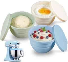 Foldable Silicone Bowl Liners for KitchenAid Tilt-Head 5 Qt Stand Mixers, 3-Pack Thicker 2mm Bowl Inserts