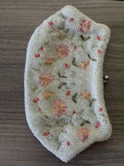 Vintage Josef Hand Beaded Floral Clutch Bag Made in Belgium