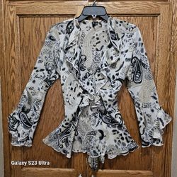 WOMENS SMALL PAISLEY DRESSY TUNIC BLOUSE