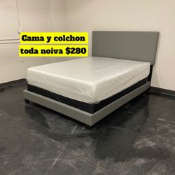 Queen Size Bed Headboard Frame Mattress And Box Spring All Included Brand New Furniture Yes We Deliver 