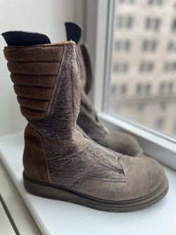 Rick Owens Leather Combat Boots Different Textures Unique Men’s 44 Made In Italy