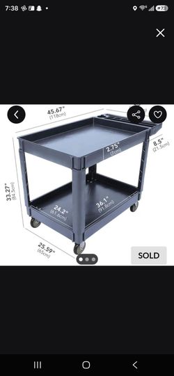 Utility Service Cart with Wheels and Two Trays, Service Cart 2-Shelf 500lbs, Rolling Utility Cart for Warehouse/Garage/Cleaning/Manufacturing, 2 Tier