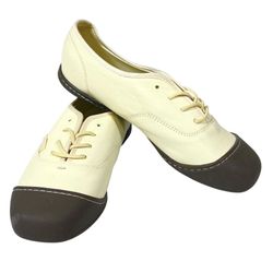 Vans Two Tone Oxford Flat Derby Sneaker Shoe Men 5.5 Women 7 Cream Brown Cap Toe