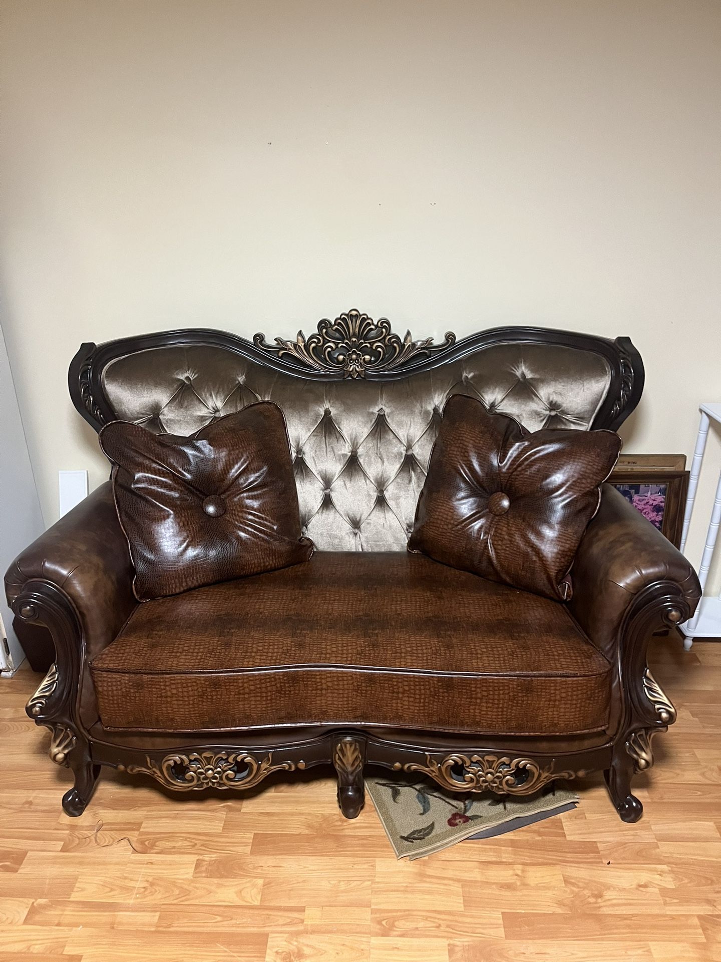 Antique Acme Dark Walnut Love Seat And Single (NEW)