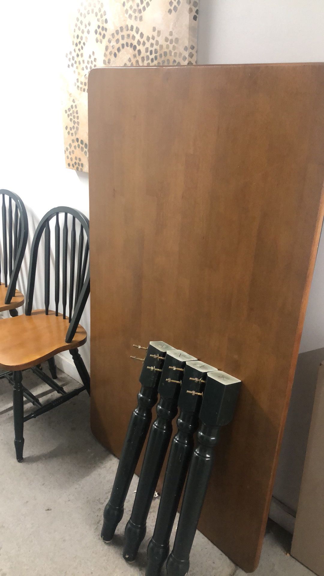 Green Color, Solid Wood, Strong Table And Four Chairs