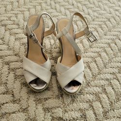 White Leather Wedges 7.5 USA Size