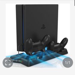 KEKUCULL Controller Charger Station For PS4/PS4 Slim,PS4 Vertical Stand With Dual Controller Charging Dock Station,Dual Cooling Fan And 3 USB Ports(On