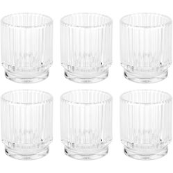 Koyal Wholesale 6Pcs Ribbed Clear Glass Votive Candle Holders Clear Glass Votive Candle Holders for Table Centerpiece Ribbed Design Perfect for Tealig