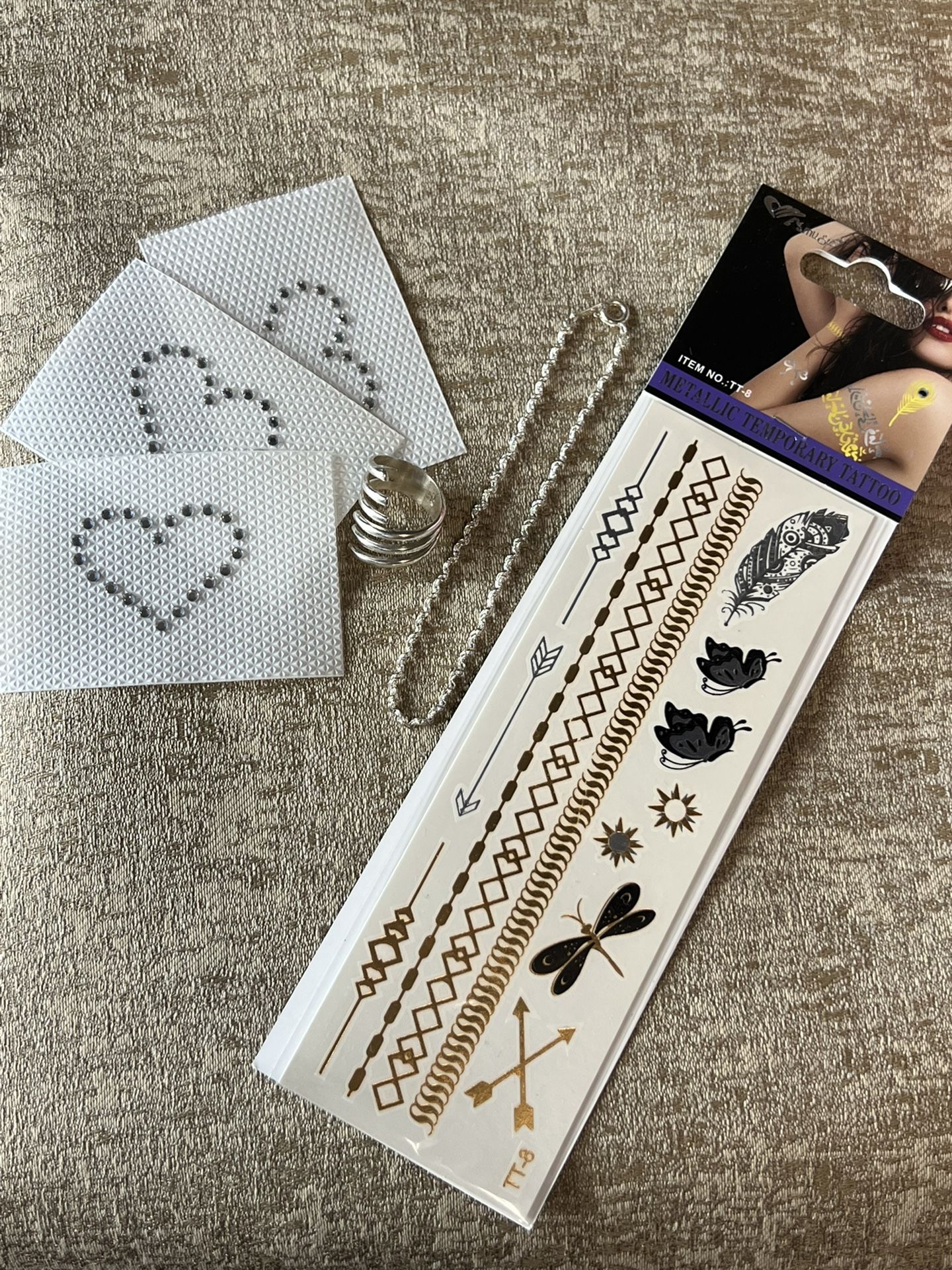 Sterling Silver Ring With Anklet And Temporary Tattoos