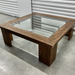 Vintage Mid Century Square Glass Wood Coffee Table 