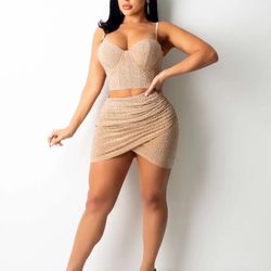 2PC Rhinestones Crop Top
