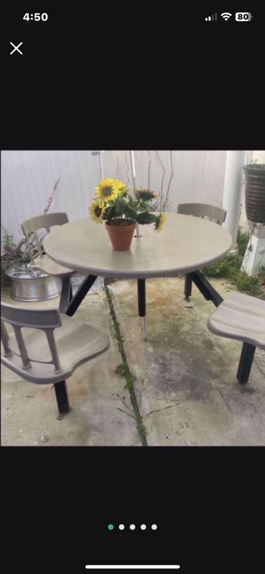 $250 OBO Heavy Duty Outdoors Patio Table W 4 Chairs Metal Fiberglass