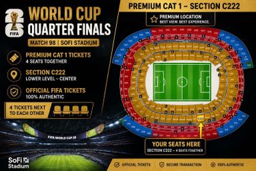 FIFA World Cup Quarter Final Match 98 SoFi – 4 Premium Cat 1 Tickets (Section C222)