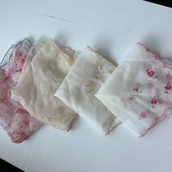 VTG 4 Hand Embroided Sheer   Handkerchief’s see pics for size